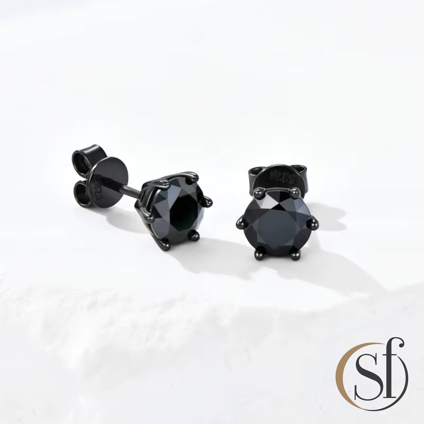 Round Black on Black Moissanite Stud Earrings