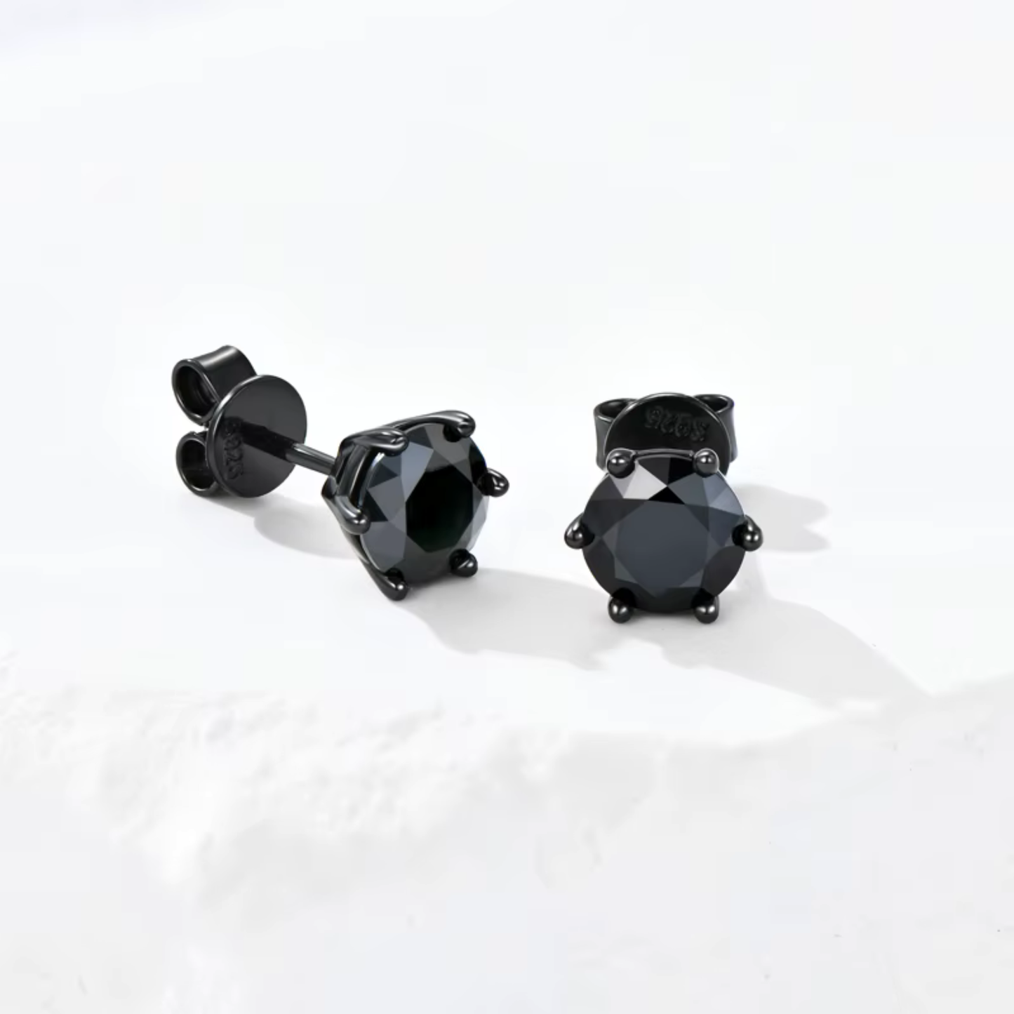Round Black on Black Moissanite Stud Earrings