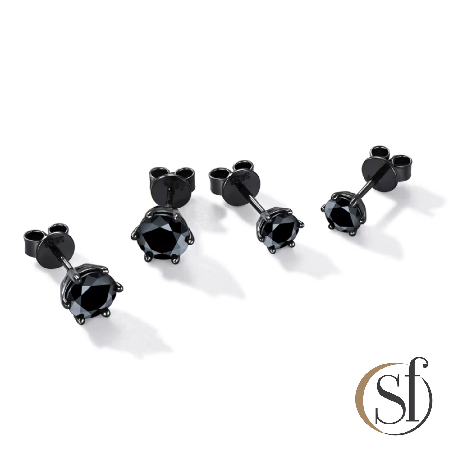 Round Black on Black Moissanite Stud Earrings