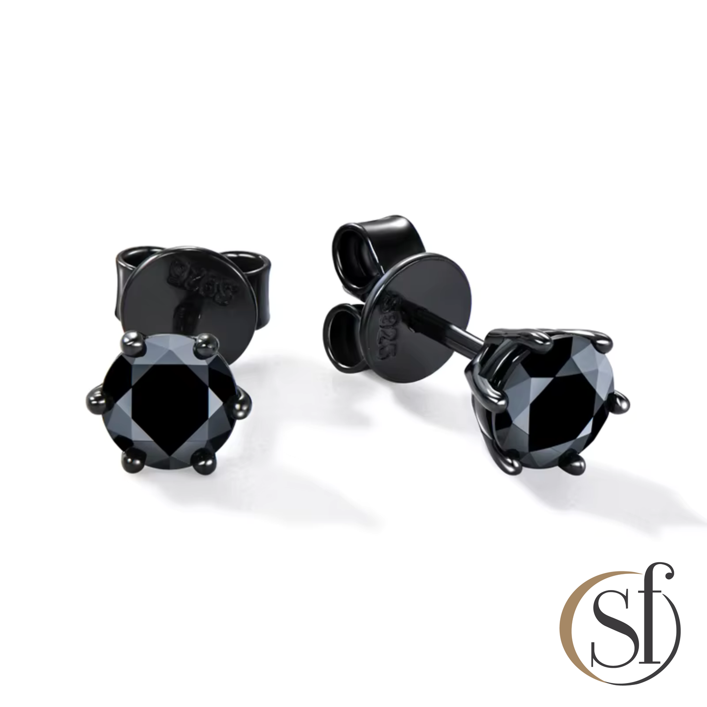 Round Black on Black Moissanite Stud Earrings