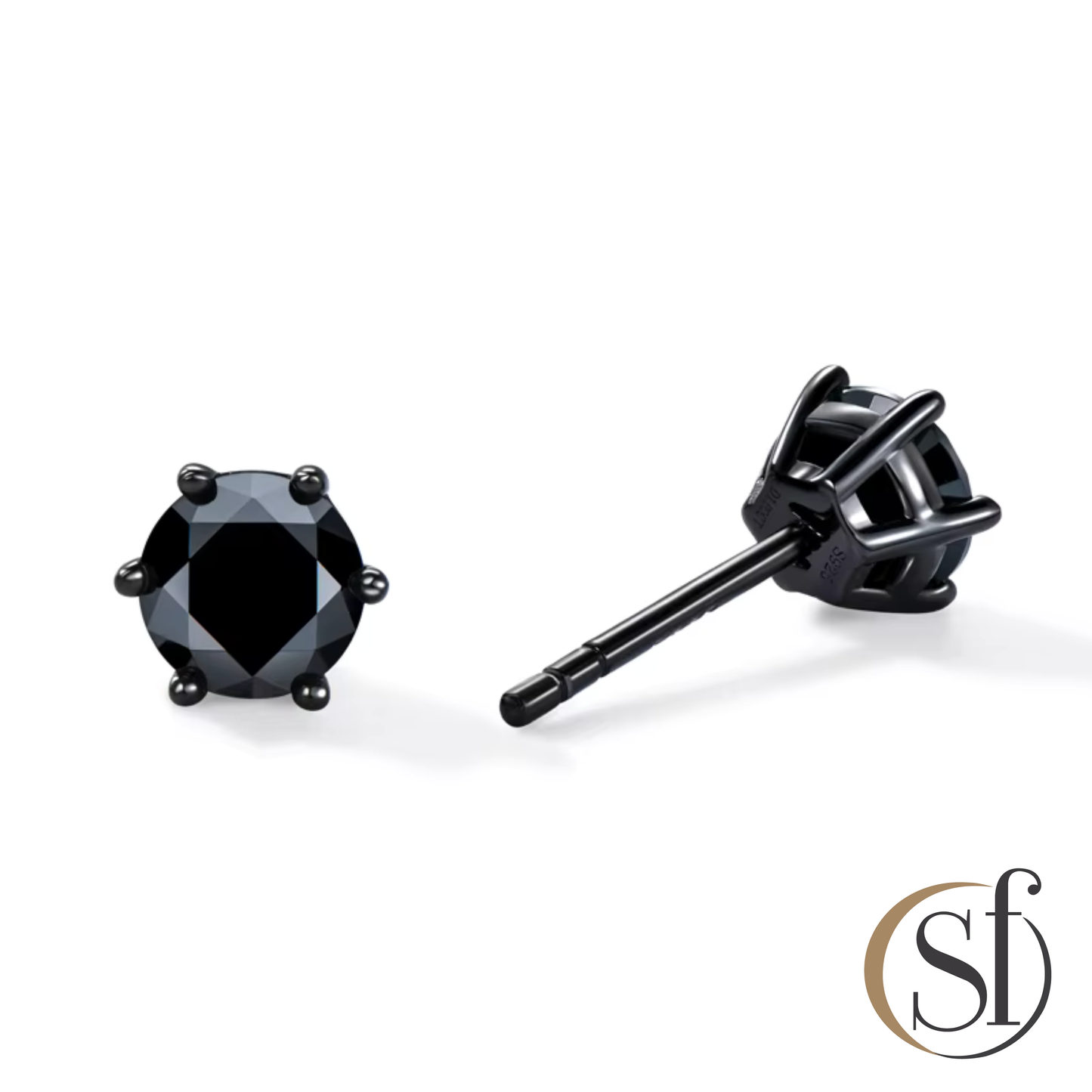 Round Black on Black Moissanite Stud Earrings