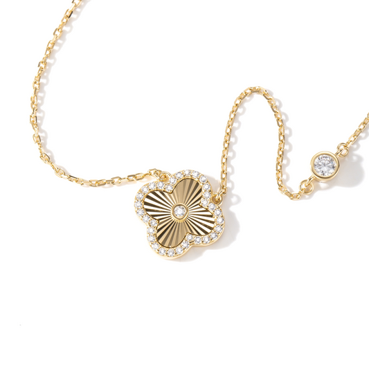 4 Leaf Clover CZ Halo Necklace