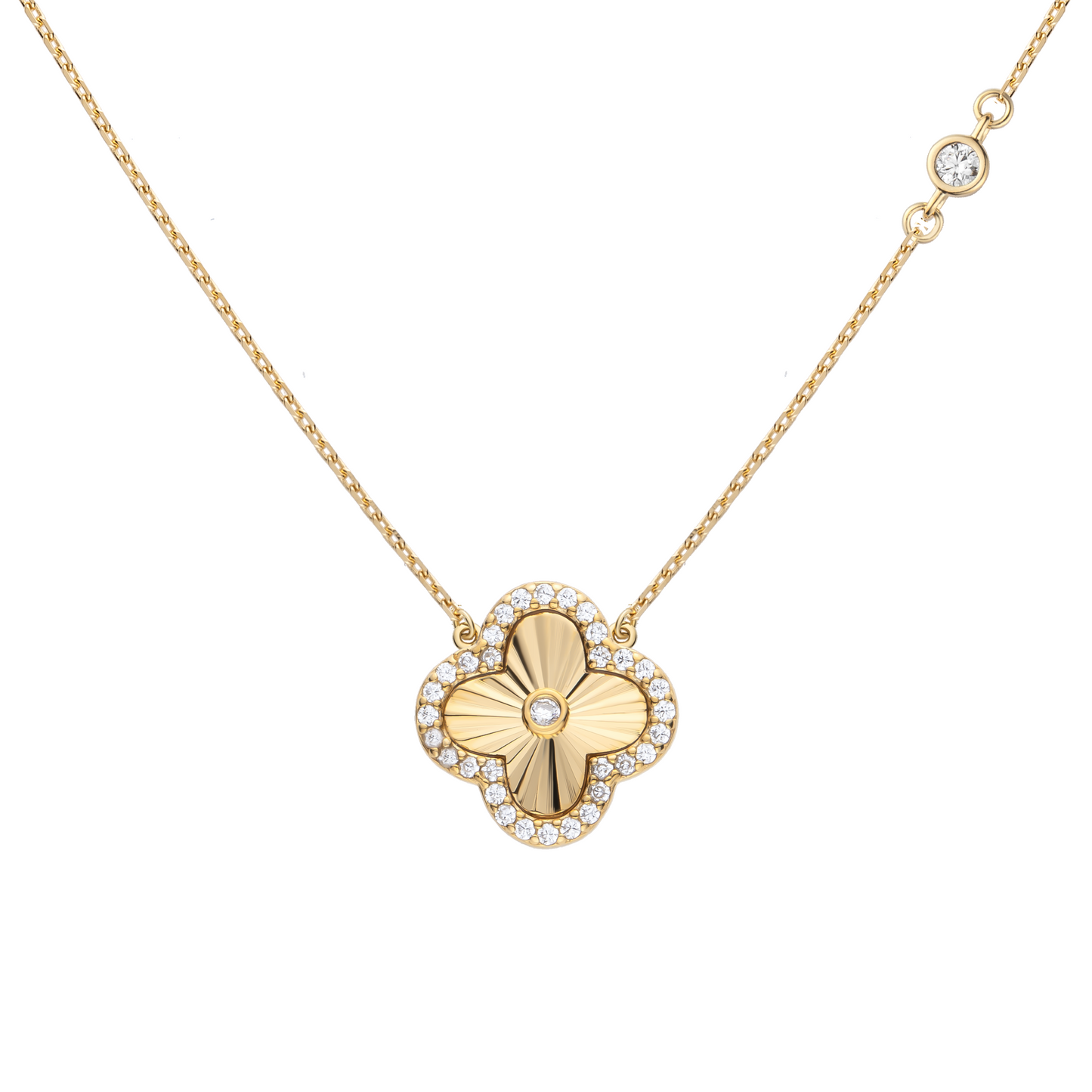 4 Leaf Clover CZ Halo Necklace