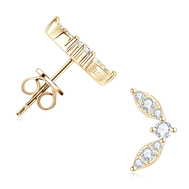 Leaf Shape 3-Stone Moissanite Stud Earrings