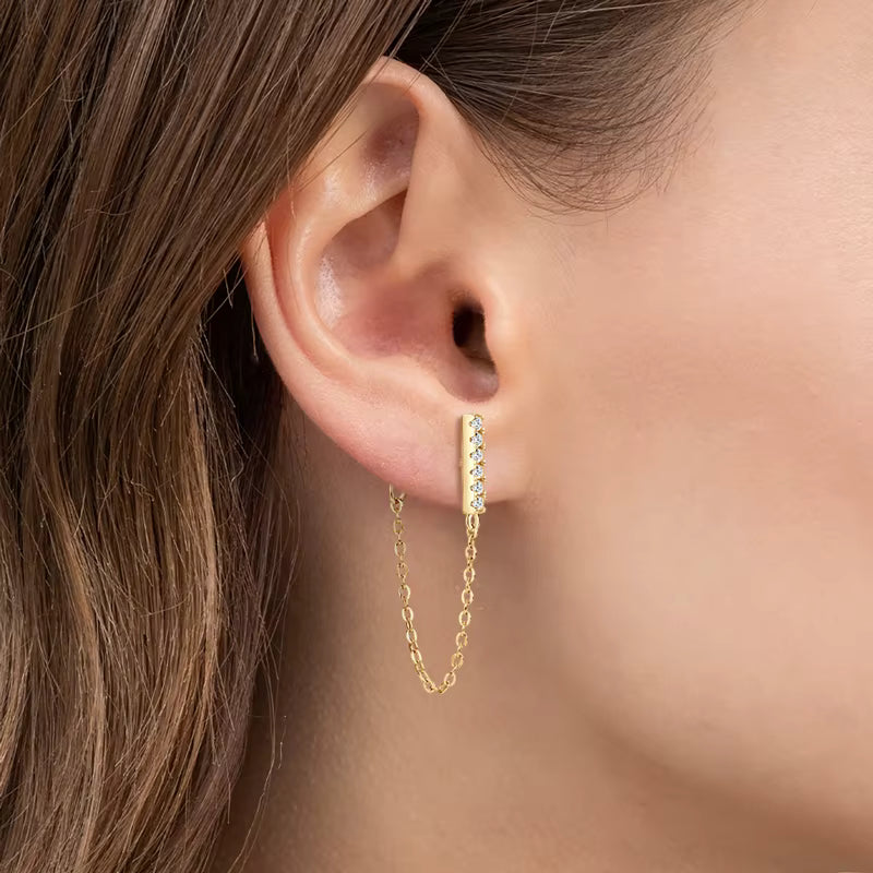 Bar Chain Drop Moissanite Earirngs