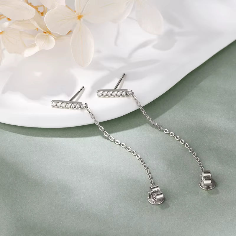 Bar Chain Drop Moissanite Earirngs