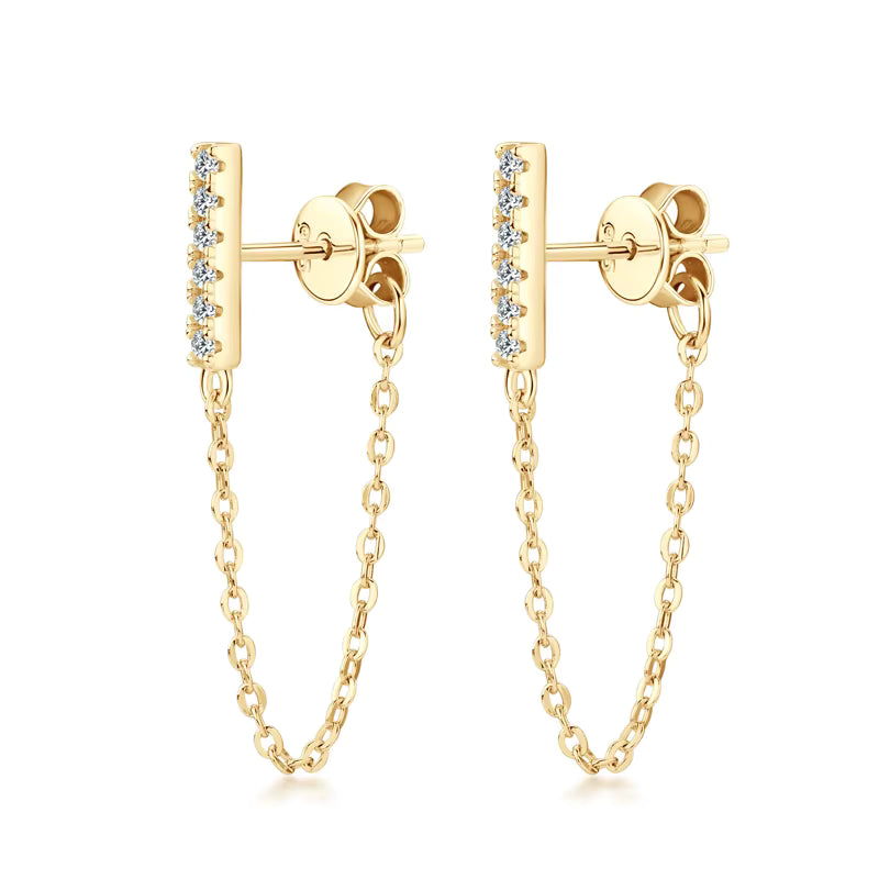 Bar Chain Drop Moissanite Earirngs