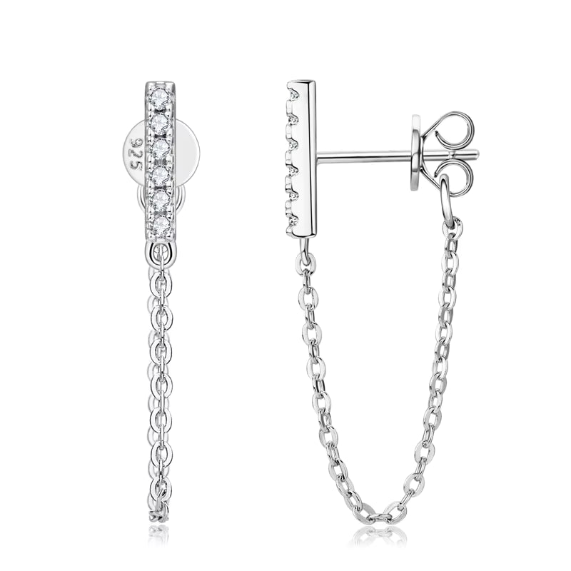 Bar Chain Drop Moissanite Earirngs