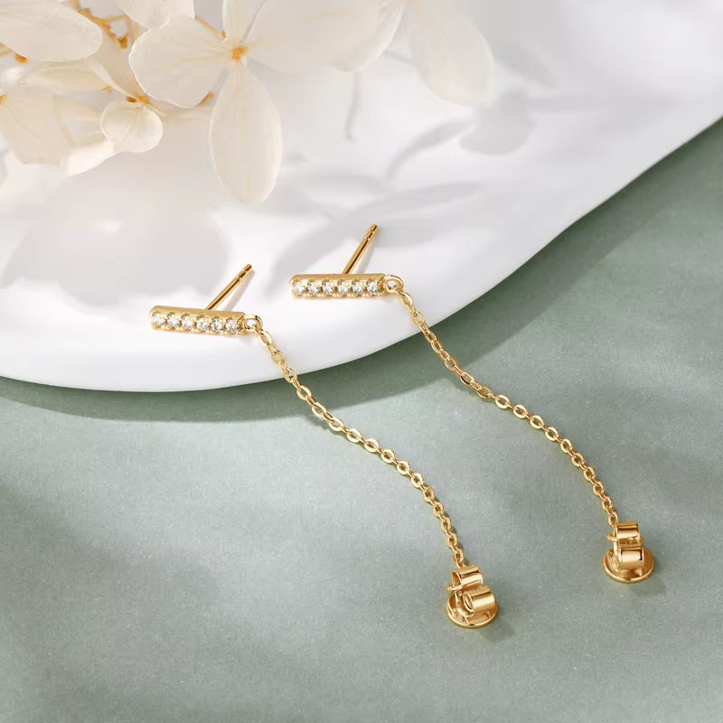 Bar Chain Drop Moissanite Earirngs