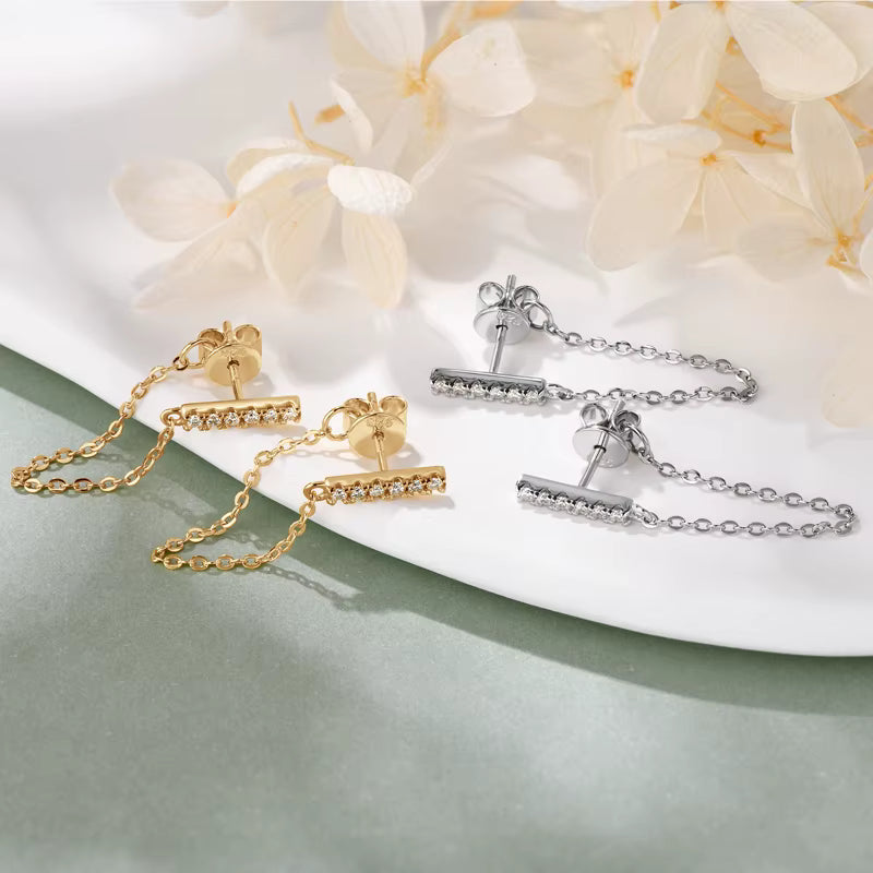 Bar Chain Drop Moissanite Earirngs