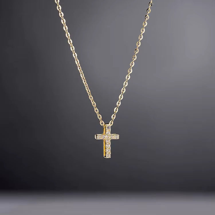 Dainty CZ Pavé Cross Necklace