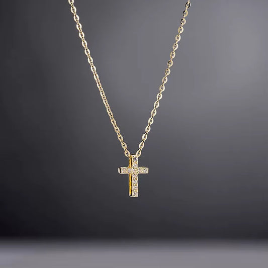 Dainty CZ Pavé Cross Necklace