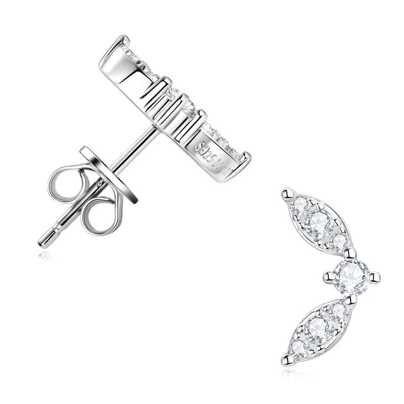 Leaf Shape 3-Stone Moissanite Stud Earrings