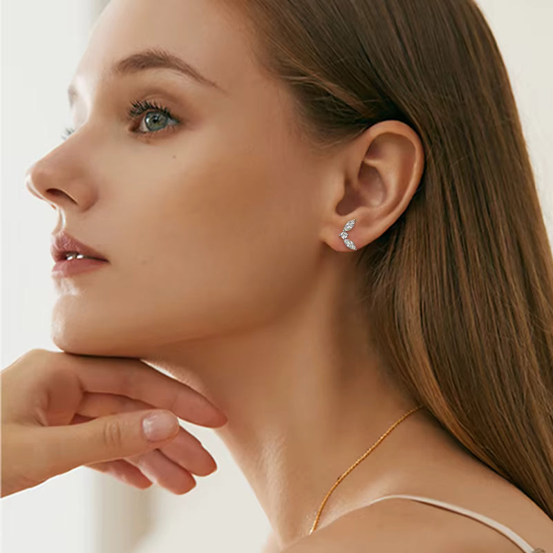 Leaf Shape 3-Stone Moissanite Stud Earrings