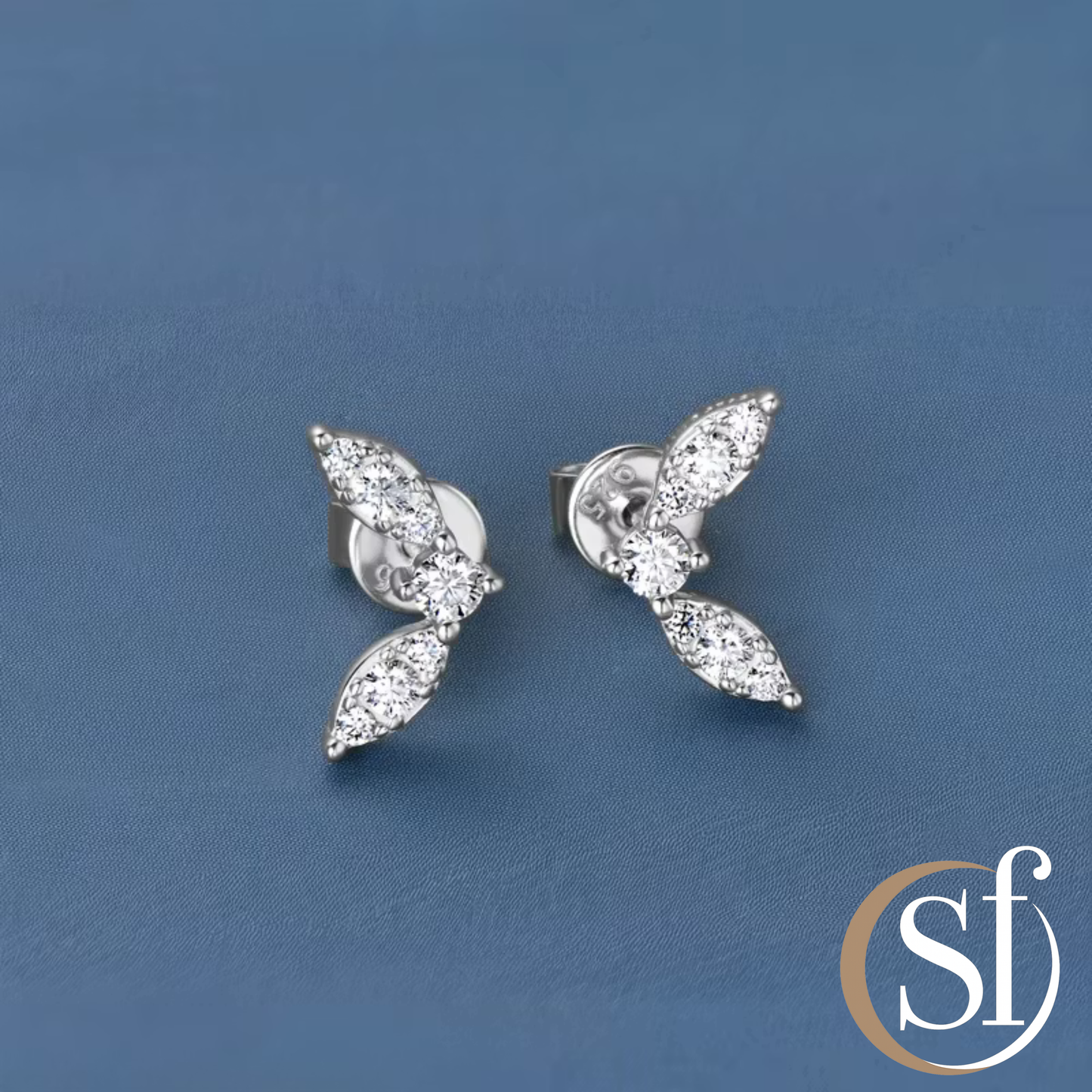 Leaf Shape 3-Stone Moissanite Stud Earrings