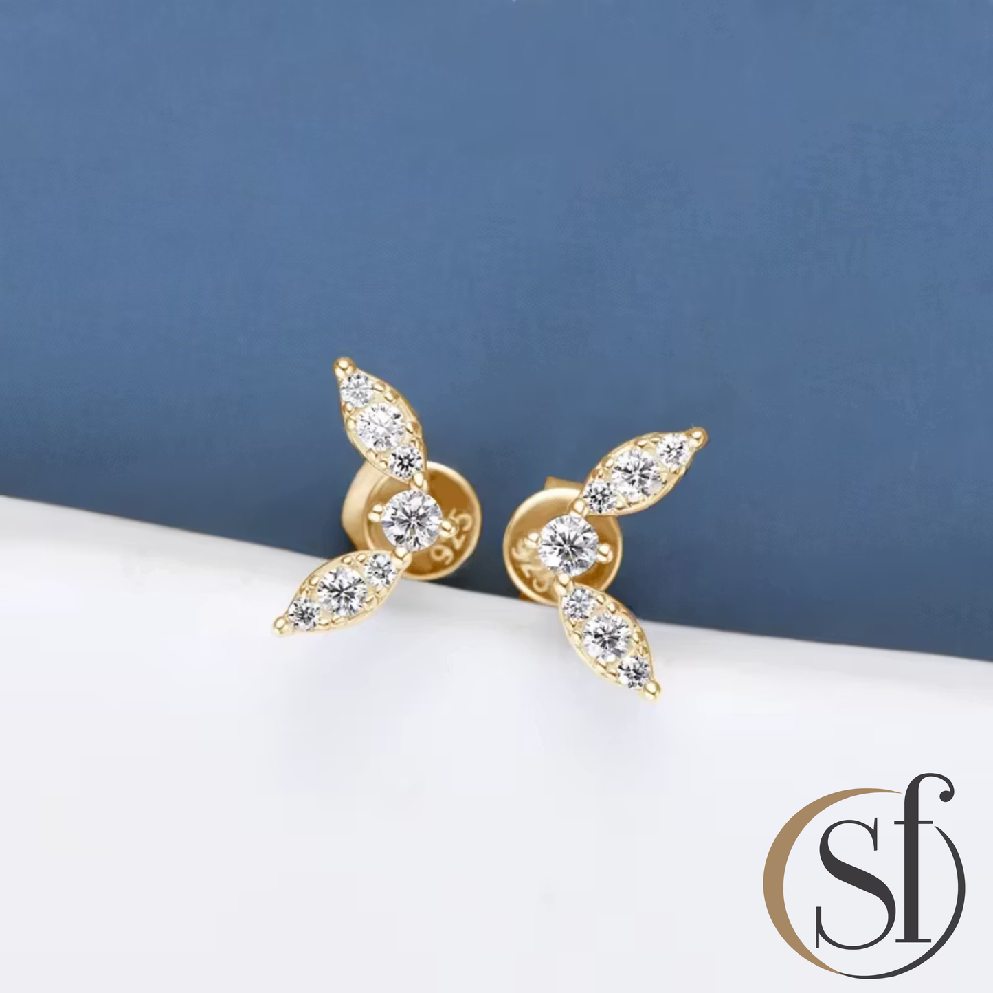 Leaf Shape 3-Stone Moissanite Stud Earrings