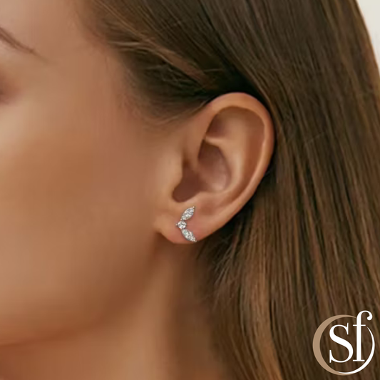 Leaf Shape 3-Stone Moissanite Stud Earrings