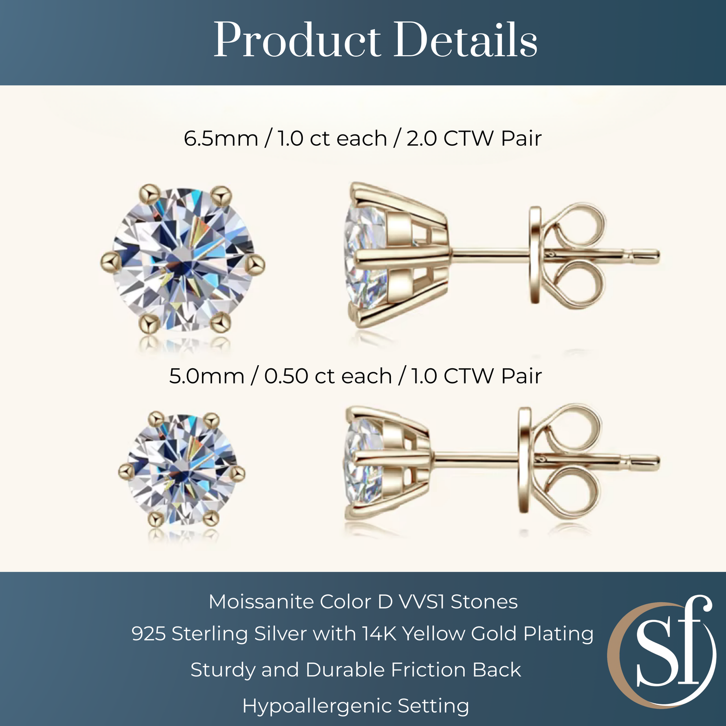 Round Cut Soliatire Moissanite Studs Earrings