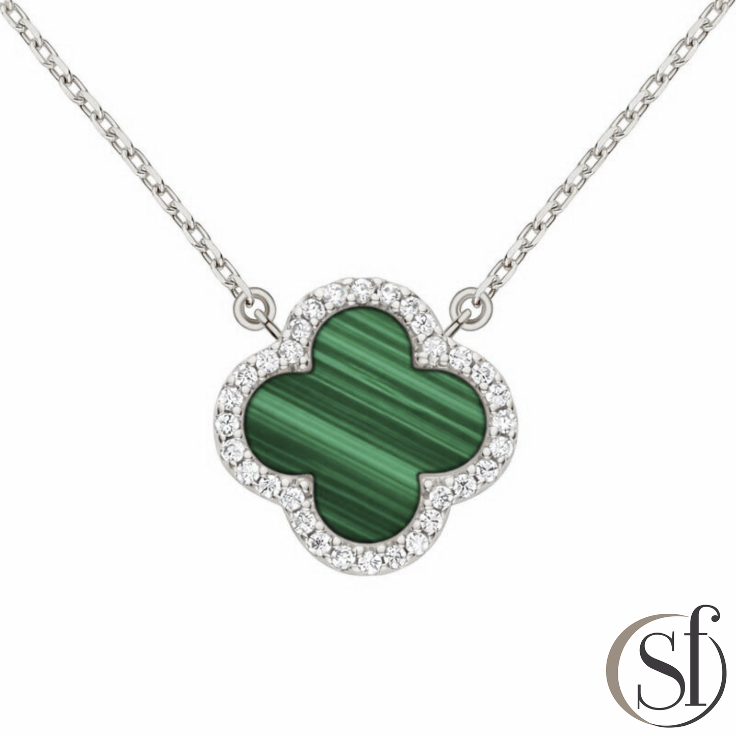4 Leaf Charm CZ Halo Pendant Necklace