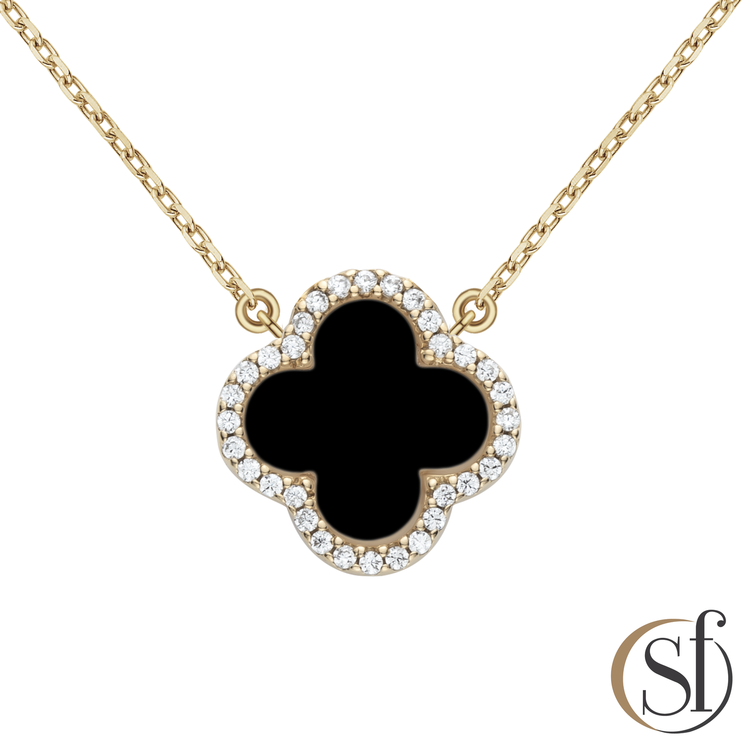 4 Leaf Charm CZ Halo Pendant Necklace