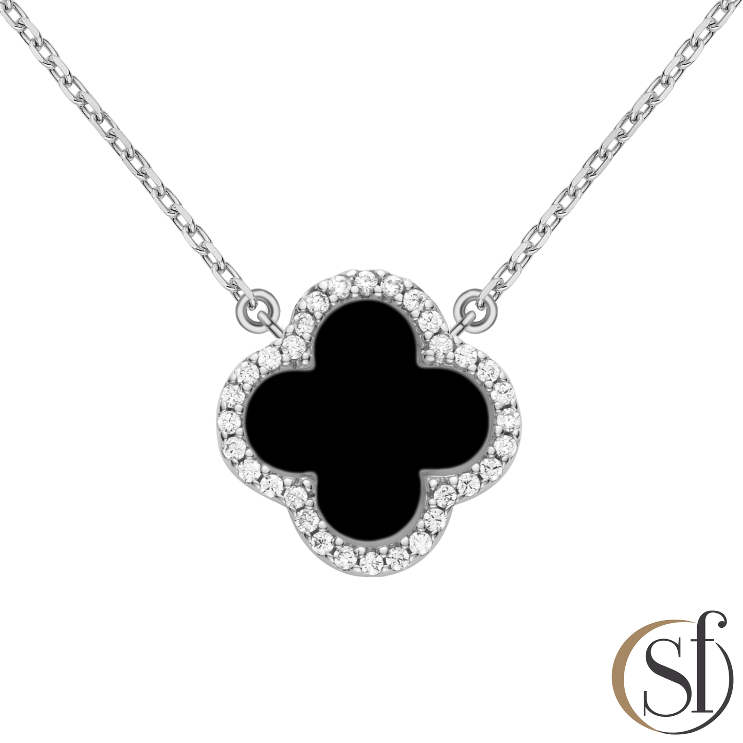 4 Leaf Charm CZ Halo Pendant Necklace