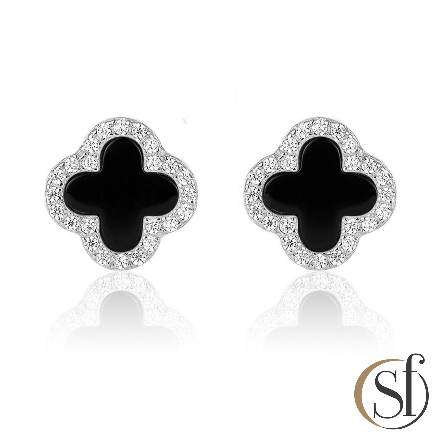 4 Leaf Charm CZ Halo Stud Earrings
