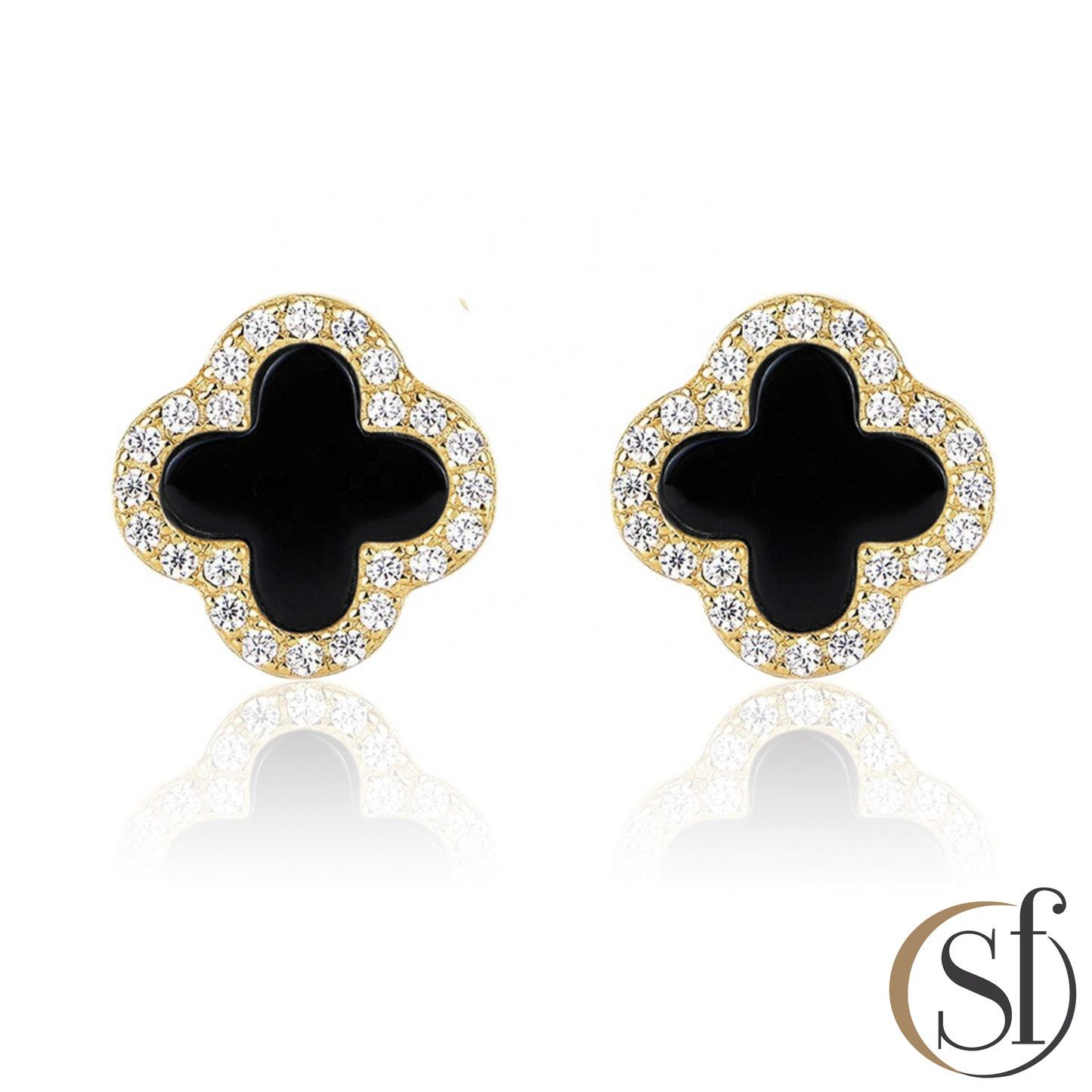 4 Leaf Charm CZ Halo Stud Earrings