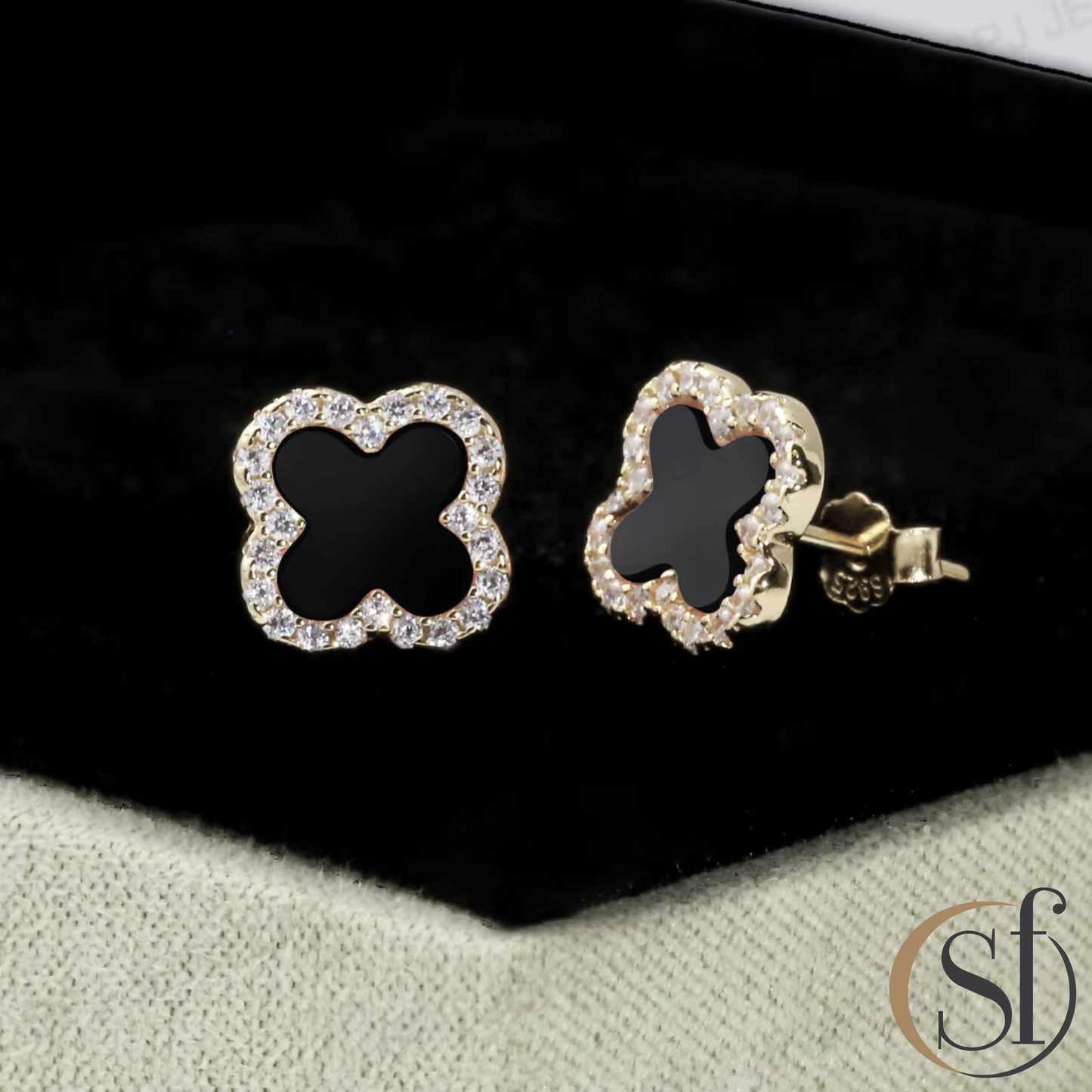 4 Leaf Charm CZ Halo Stud Earrings