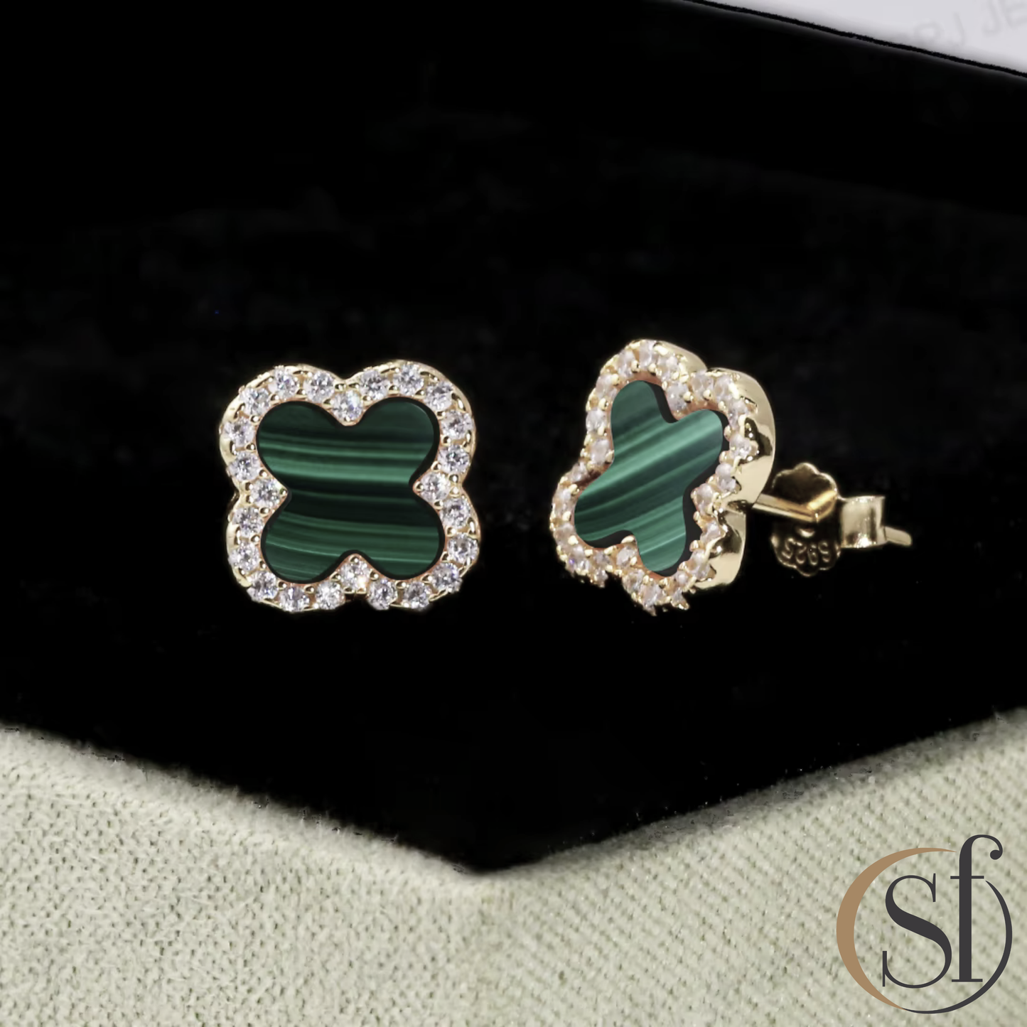 4 Leaf Charm CZ Halo Stud Earrings