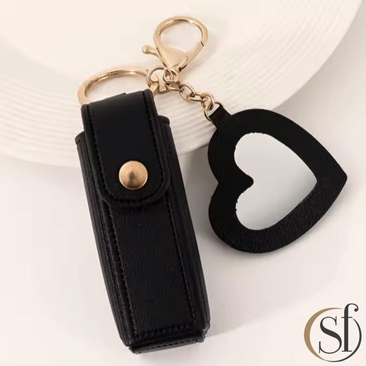 Mini Faux Leather Lipstick Pouch Keychain