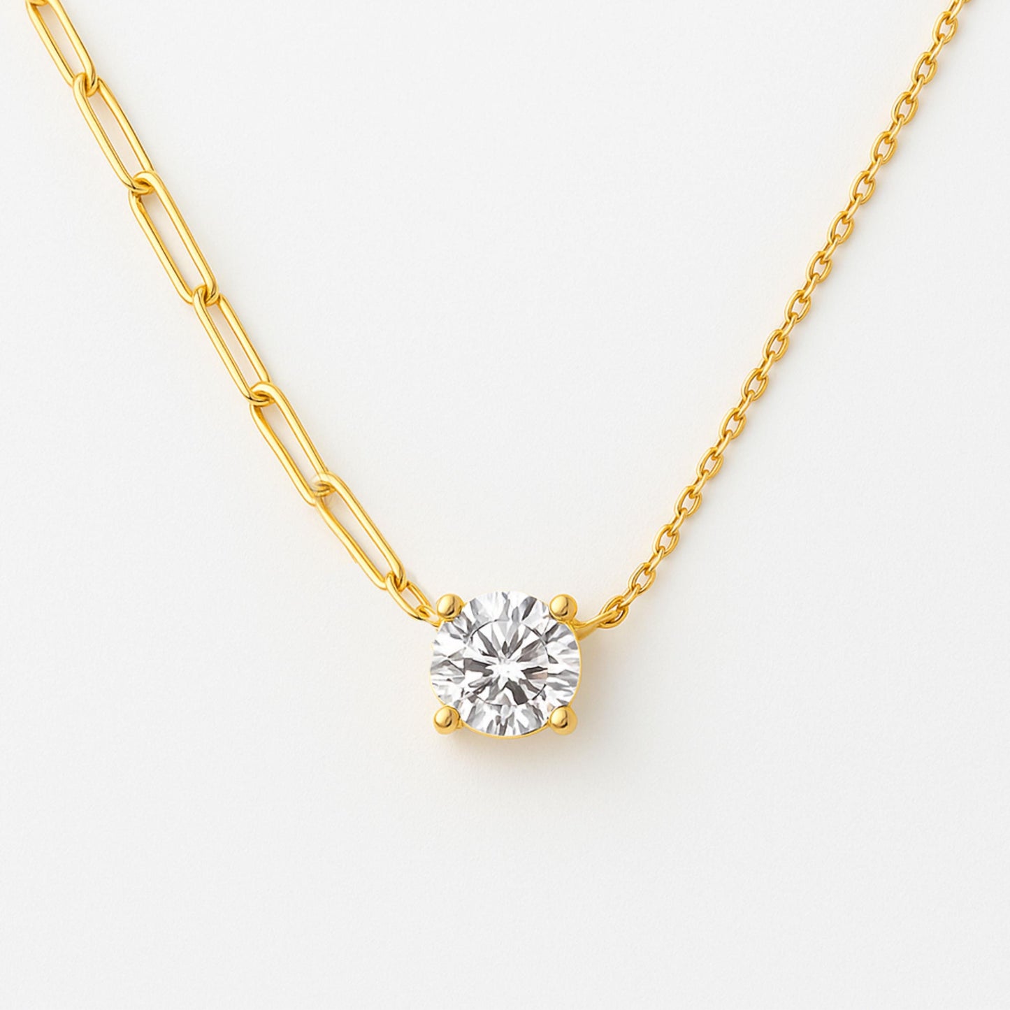 Half and Half Round CZ Pendant Necklace