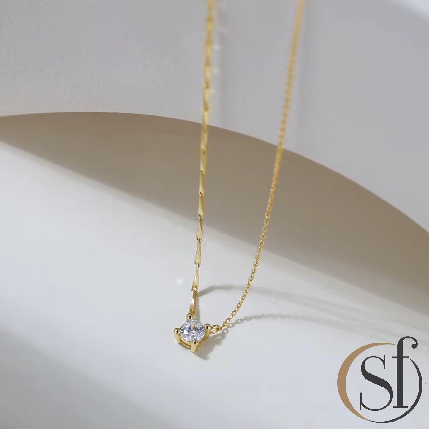 Half and Half Round CZ Dapped Bar & Cable Chain Necklace