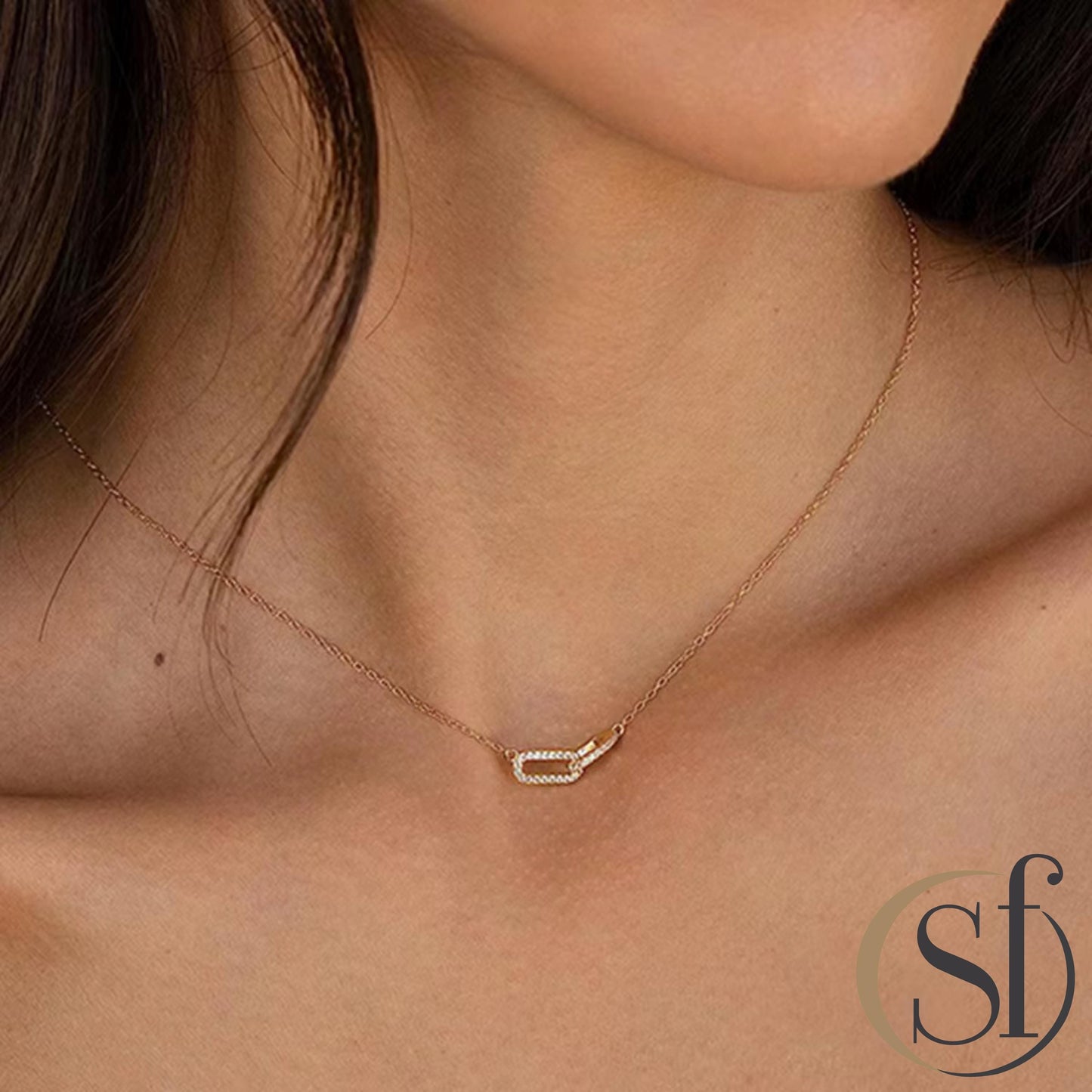 Interlocking Pave Link Cable Necklace