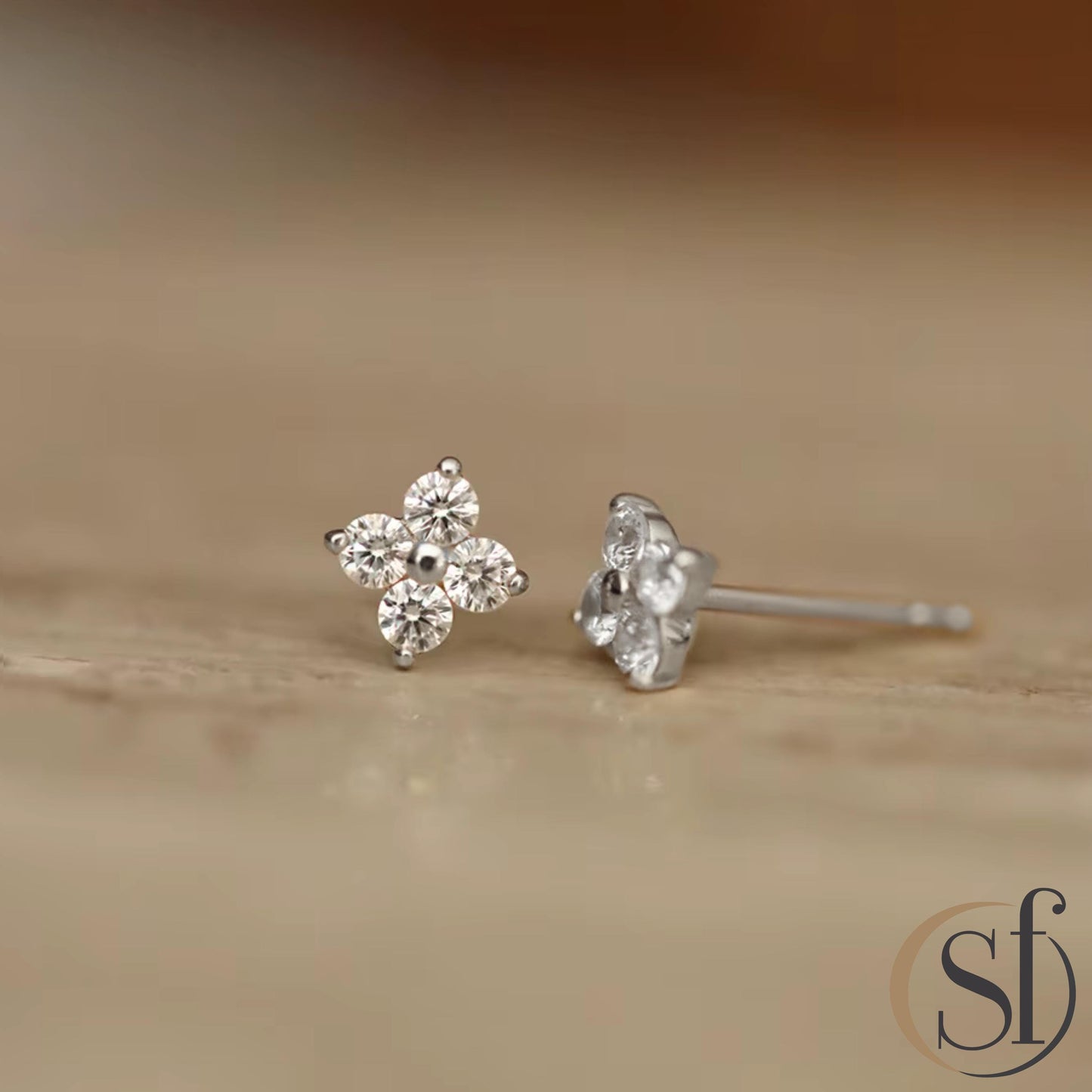 Danity 4 Leaf Charm CZ Stud Earrings