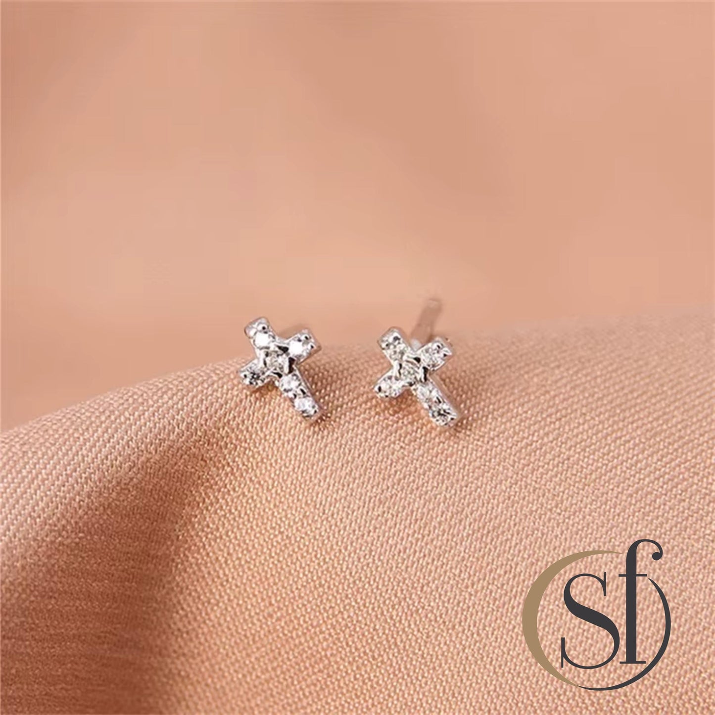 Dainty CZ Pavé Cross Earrings