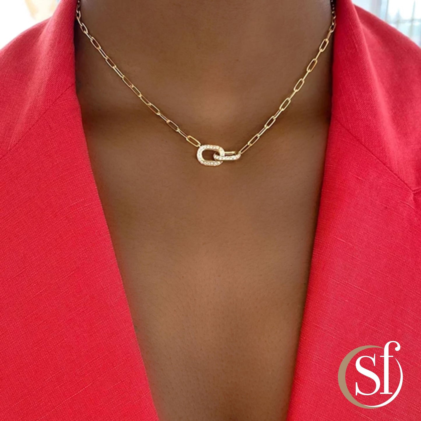 Interlocking Pave Links Necklace | Paperclip Chain