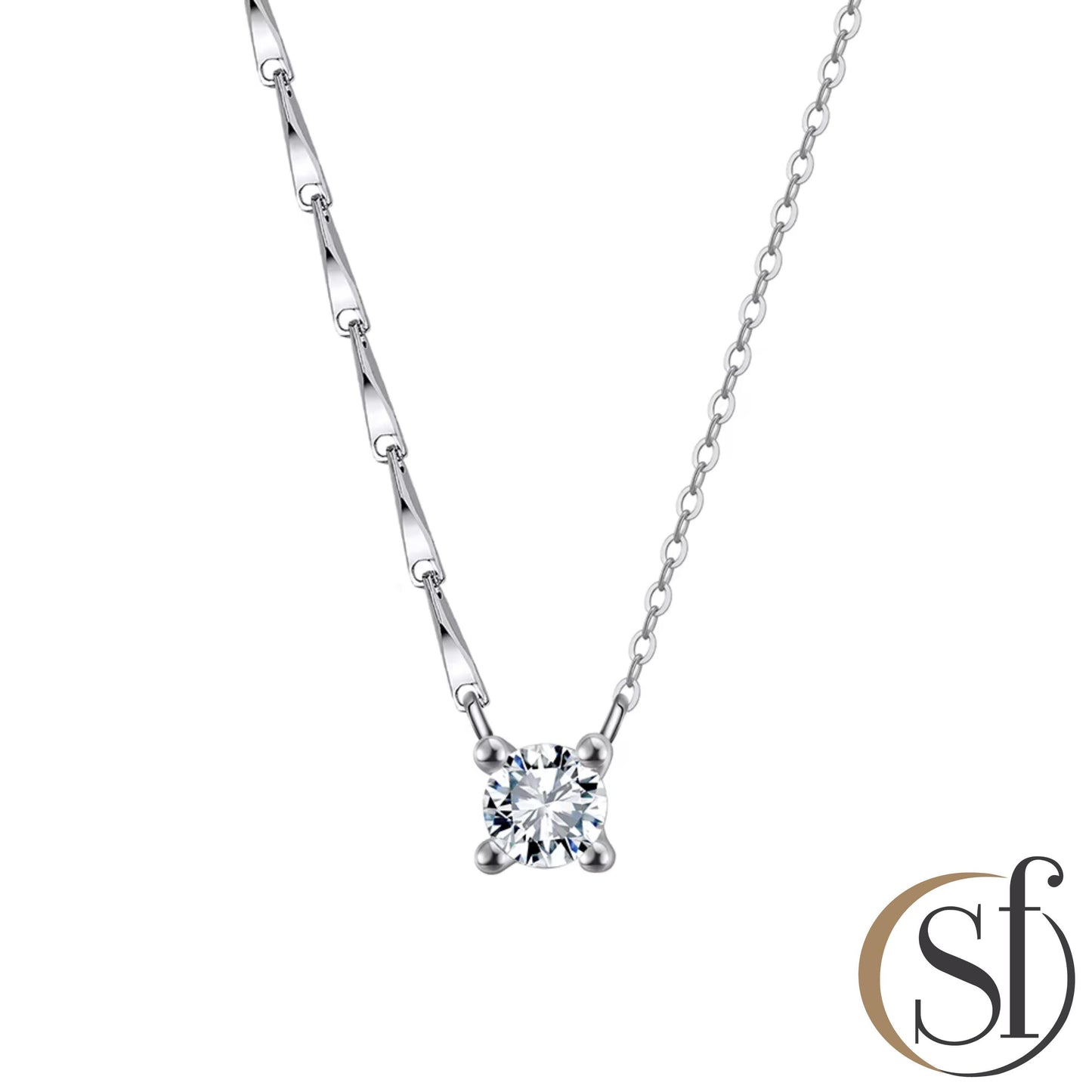 Half and Half Round CZ Dapped Bar & Cable Chain Necklace