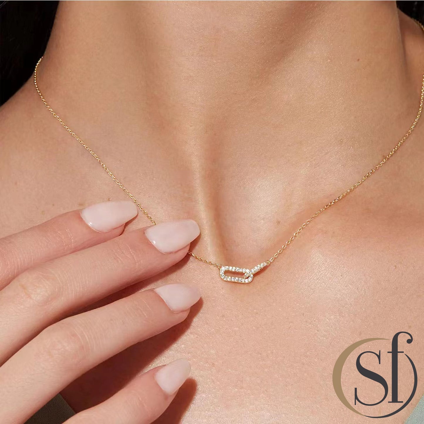 Interlocking Pave Link Cable Necklace