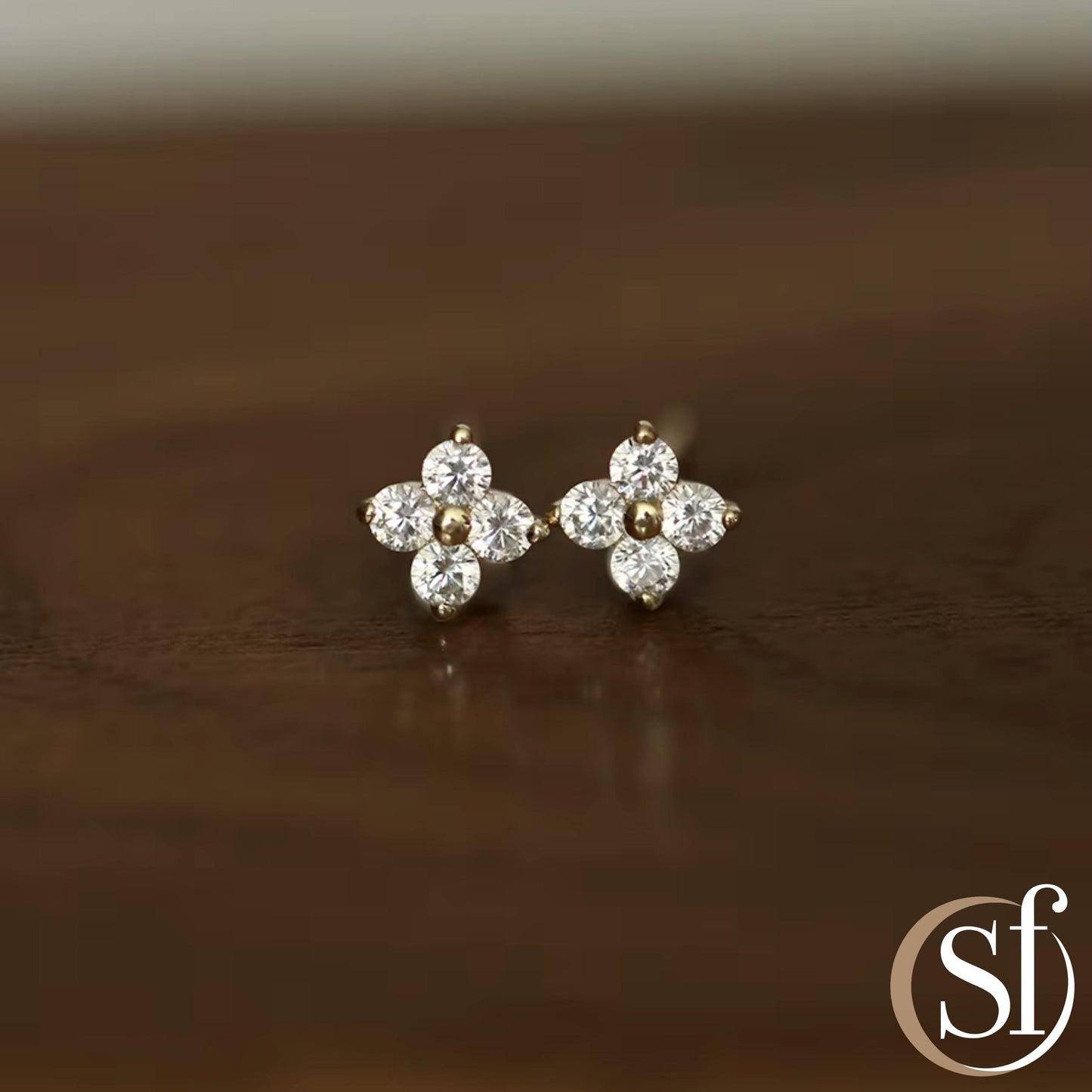 Danity 4 Leaf Charm CZ Stud Earrings