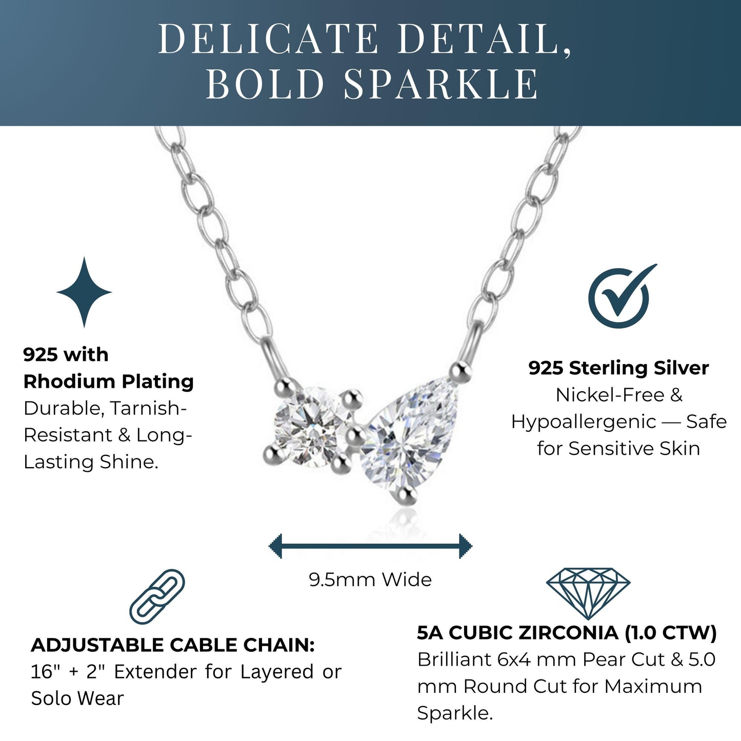 Dainty Pear & Round CZ Cluster Pendant Necklace