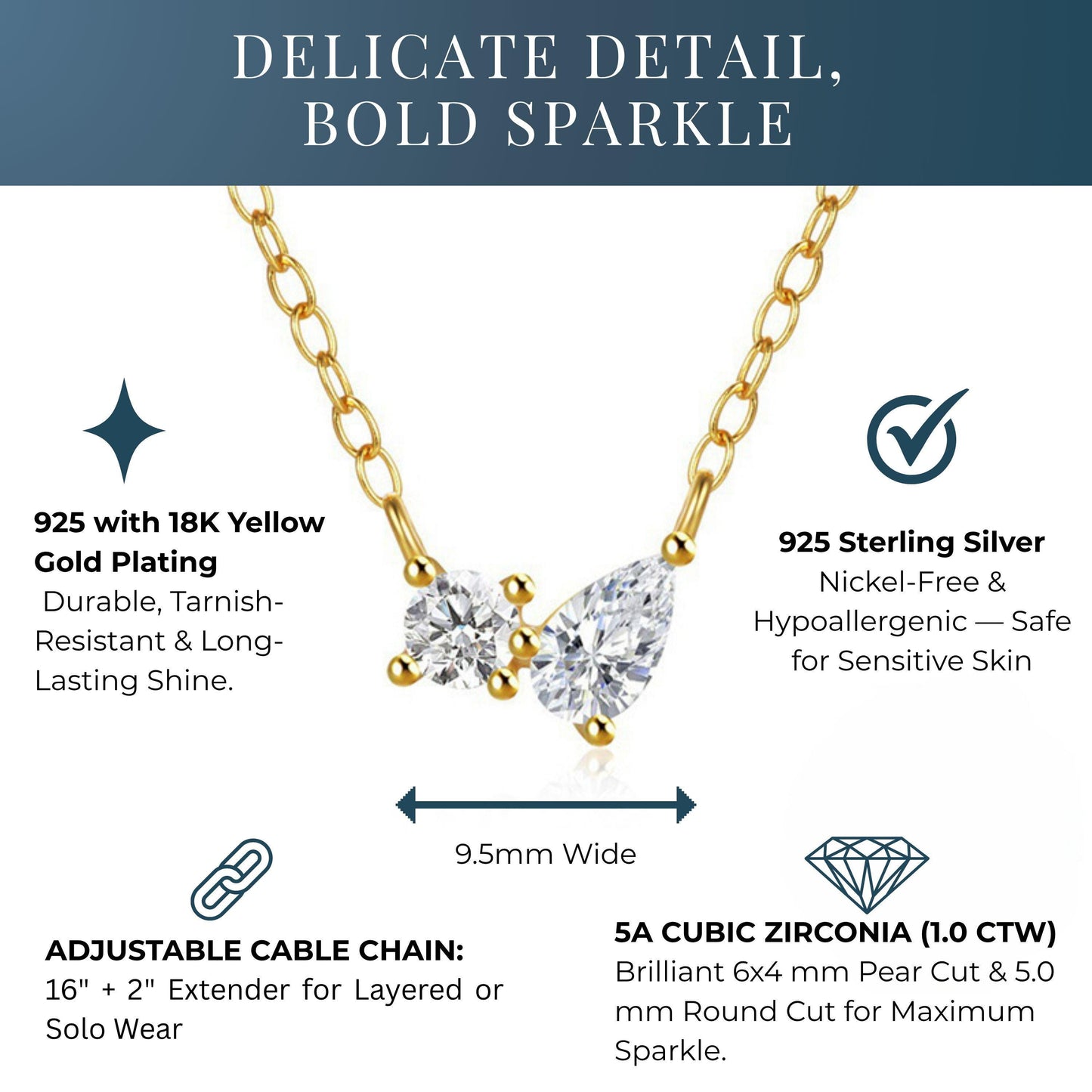 Dainty Pear & Round CZ Cluster Pendant Necklace