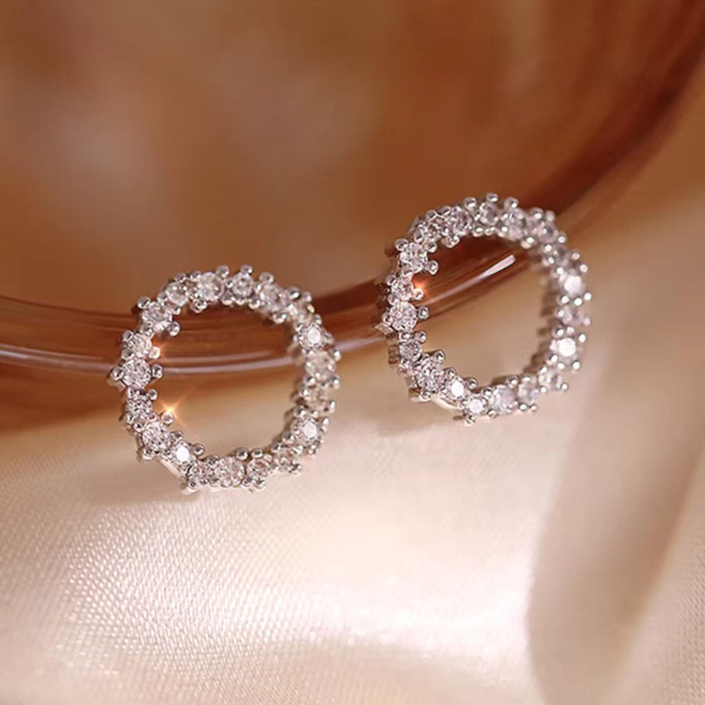 Circle Shape Pave CZ Stud Earrings