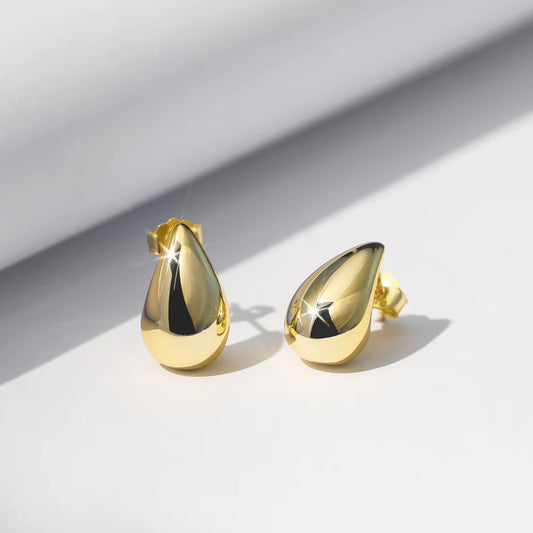 Chunky Tear Drop Gold Stud Earrings