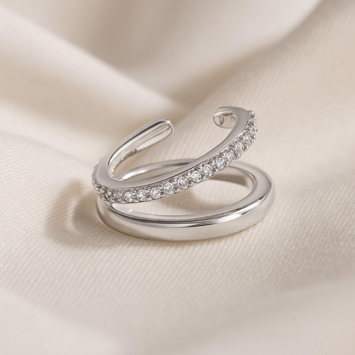 Double Hoop CZ Pave Left Ear Cuff