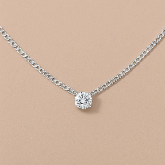 3mm Cuban Chain with Round CZ Solitaire Pendant Necklace