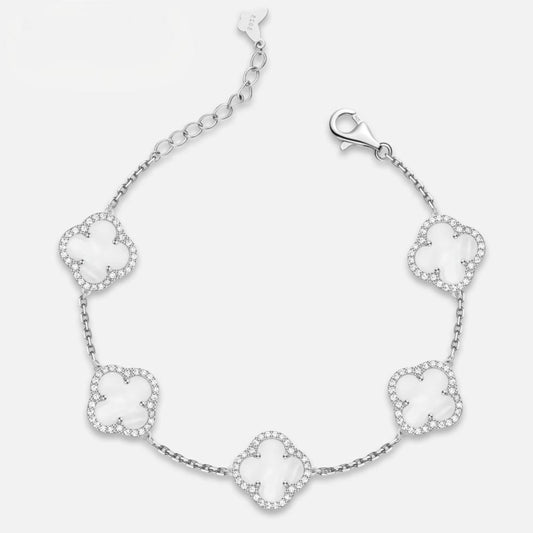 4 Leaf Charm CZ Halo Bracelet