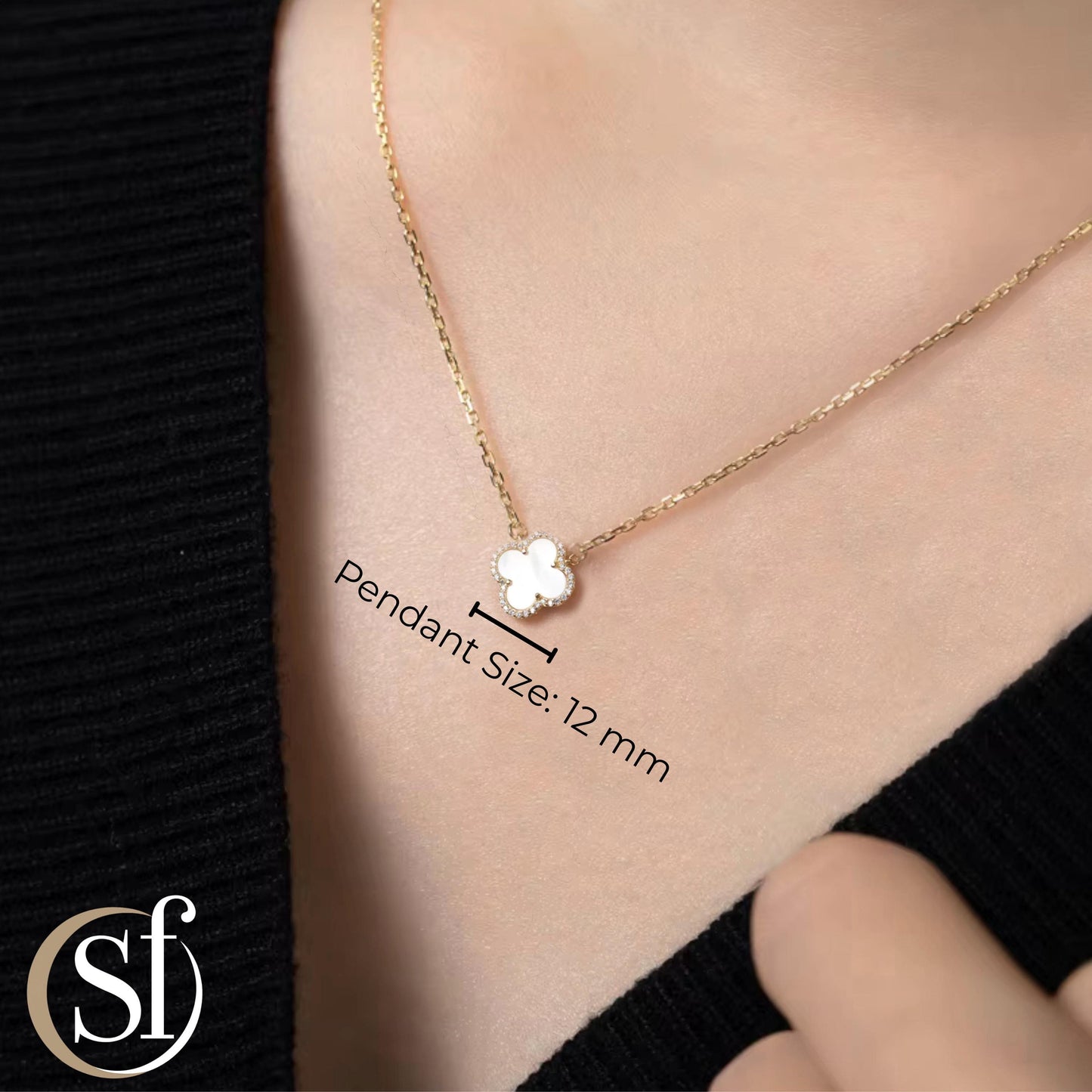 Mother of Pearl 4-Leaf Charm CZ Halo Pendant Necklace